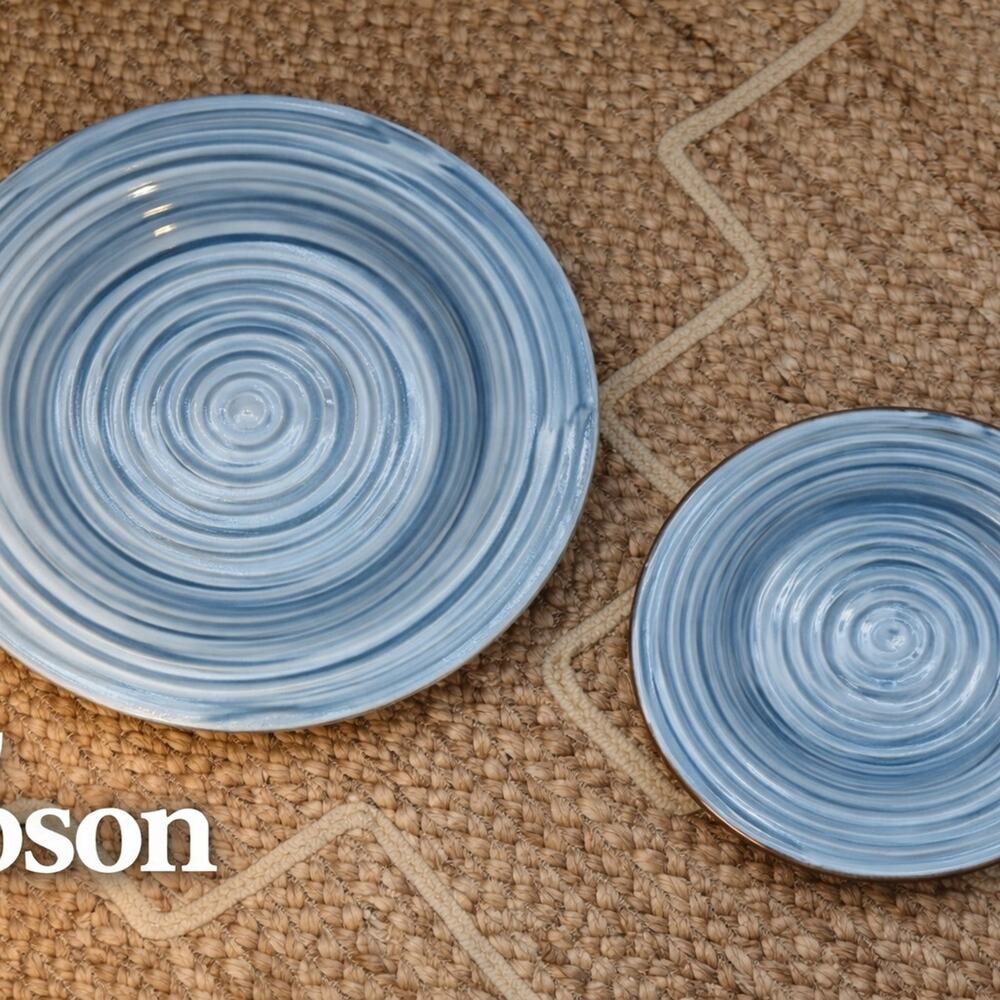 GIBSON Home Blue Reactive Glaze Spiral Dinner & Salad Plate Set